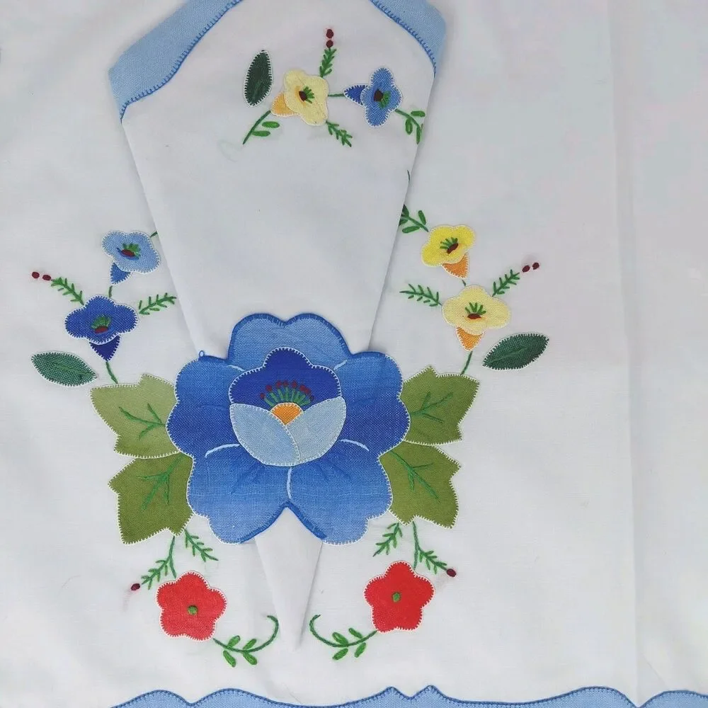 Linen Napkins & Placemats Floral Pocket Hand Made Floral Appliqué Set Of 4 New